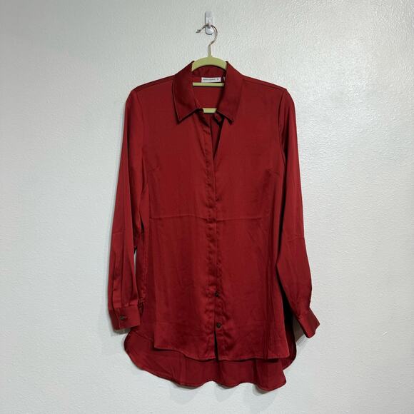 Susan Graver Burgundy Satin Oversized Long Sleeve Button Down Sz 4 - Picture 2 of 12